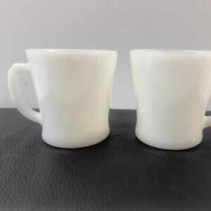 Lot of 2 Vintage Fire King Anchor Hocking White Milk Glass Coffee Mugs D Handle